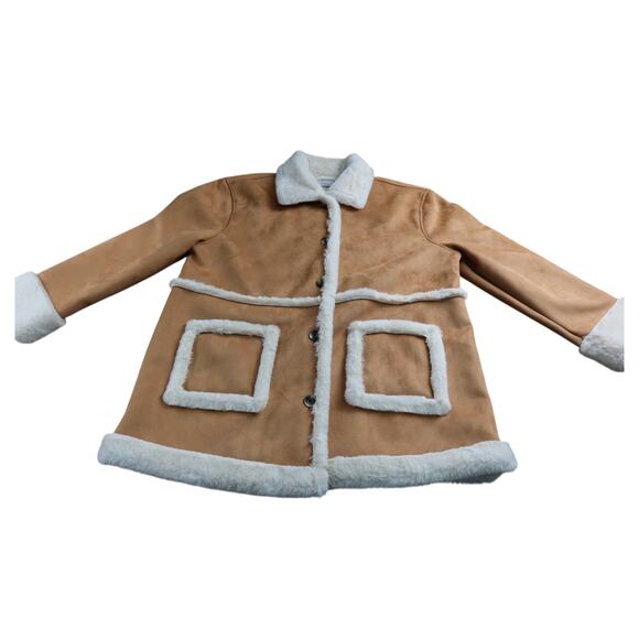 Sonoma Tan Pea Coat White Faux Fur Women's XL - Picture 1 of 8